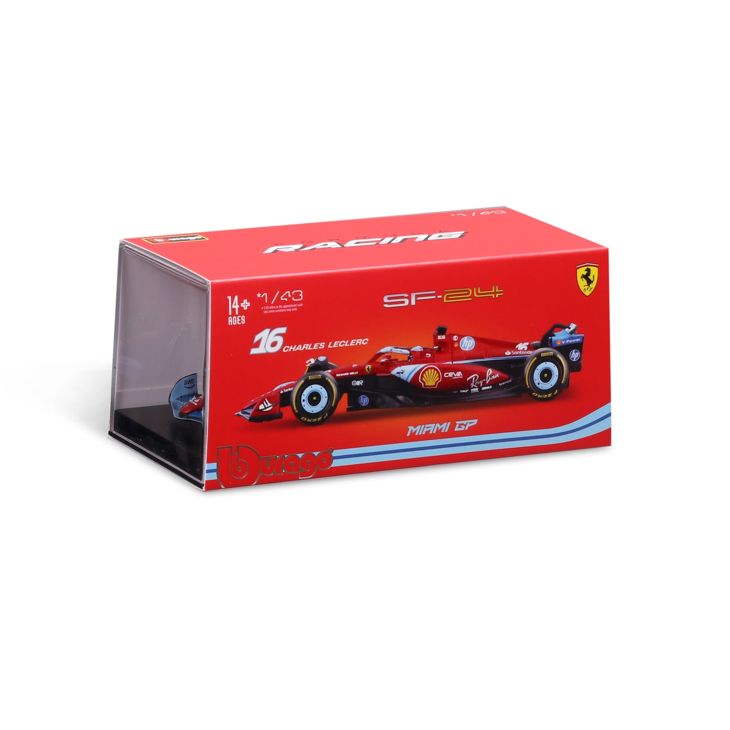 Ferrari F1 SF-24 Charles Leclerc #16 Miami GP 2024 Livery 1:43 with Driver and Display Case