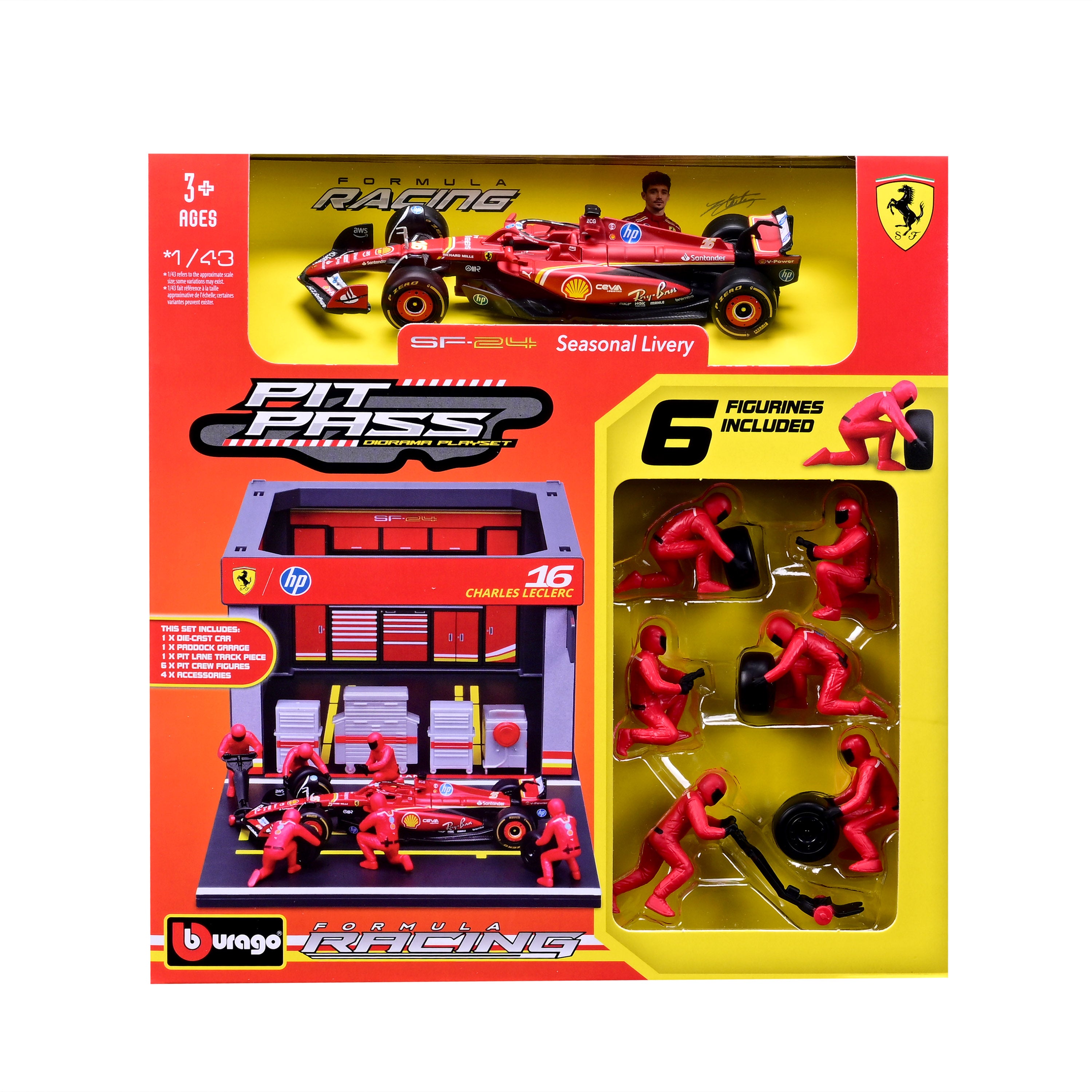 Pit Stop Ferrari SF-24 #16 Charles Leclerc Red 1:43 Scale | Burago