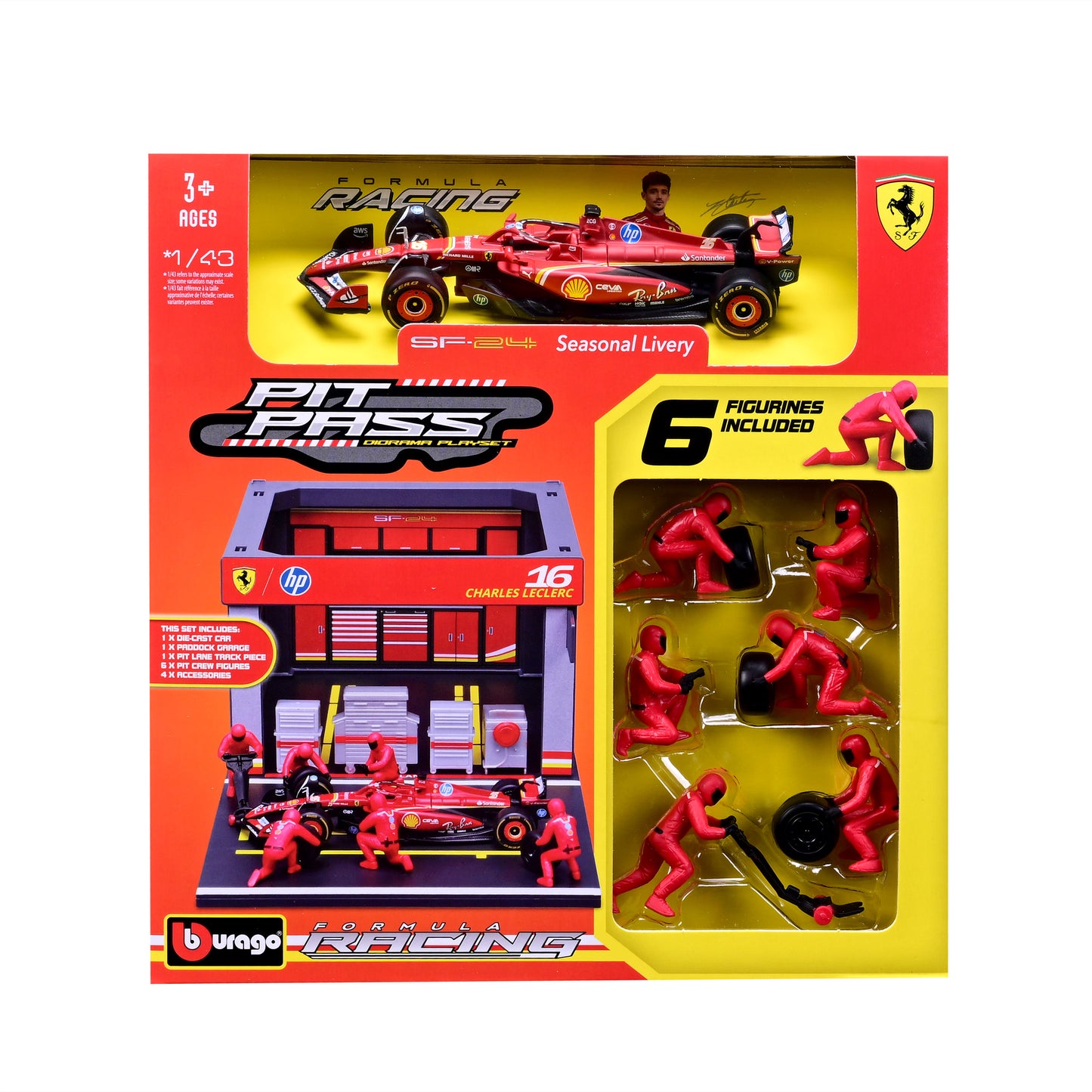 Pit Stop Ferrari con SF-24 #16 Charles Leclerc Modellino Diecast Scala 1:43 F1 2024