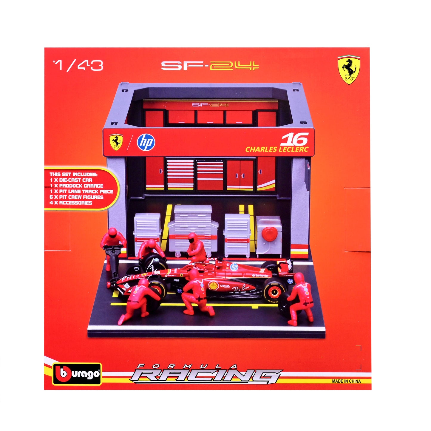 Pit Stop Ferrari con SF-24 #16 Charles Leclerc Modellino Diecast Scala 1:43 F1 2024