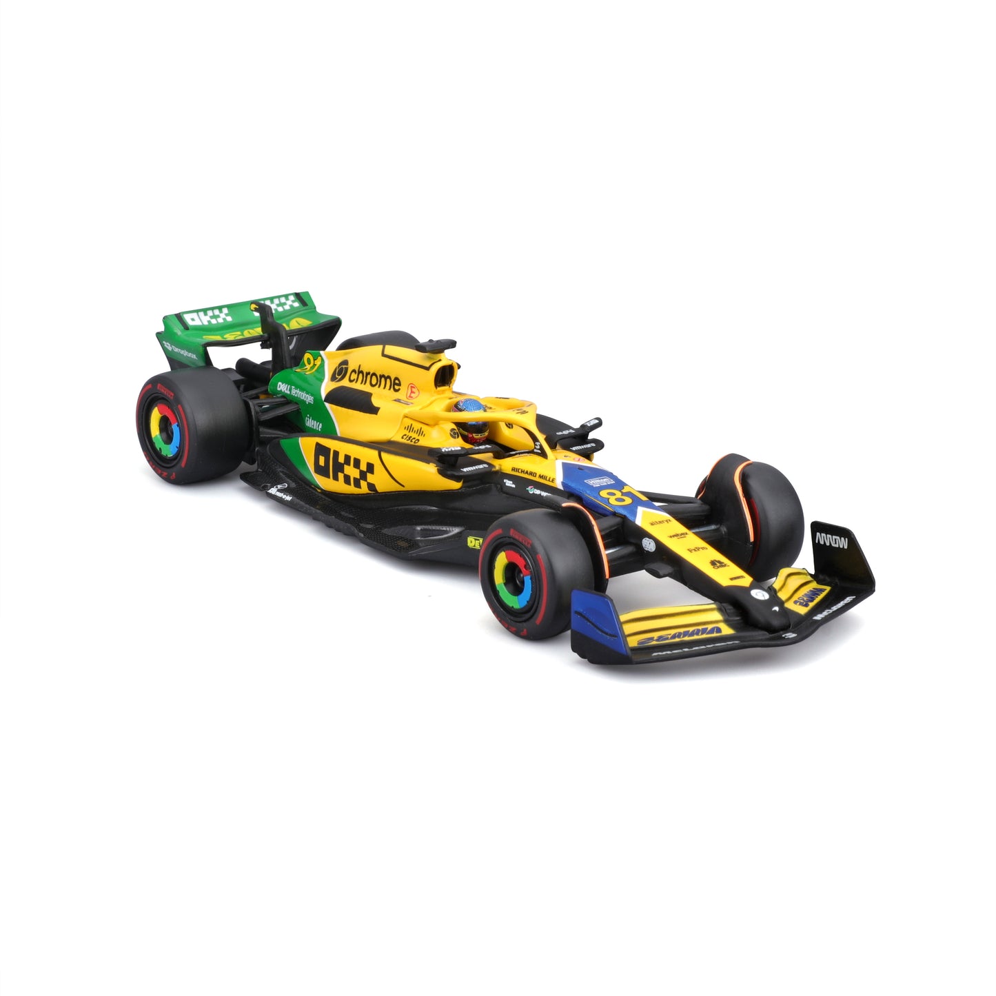 McLaren MCL38 #81 Oscar Piastri Monaco GP 2024 con Livrea Senna 30° Anniversario in scala 1:43 con pilota e teca espositiva