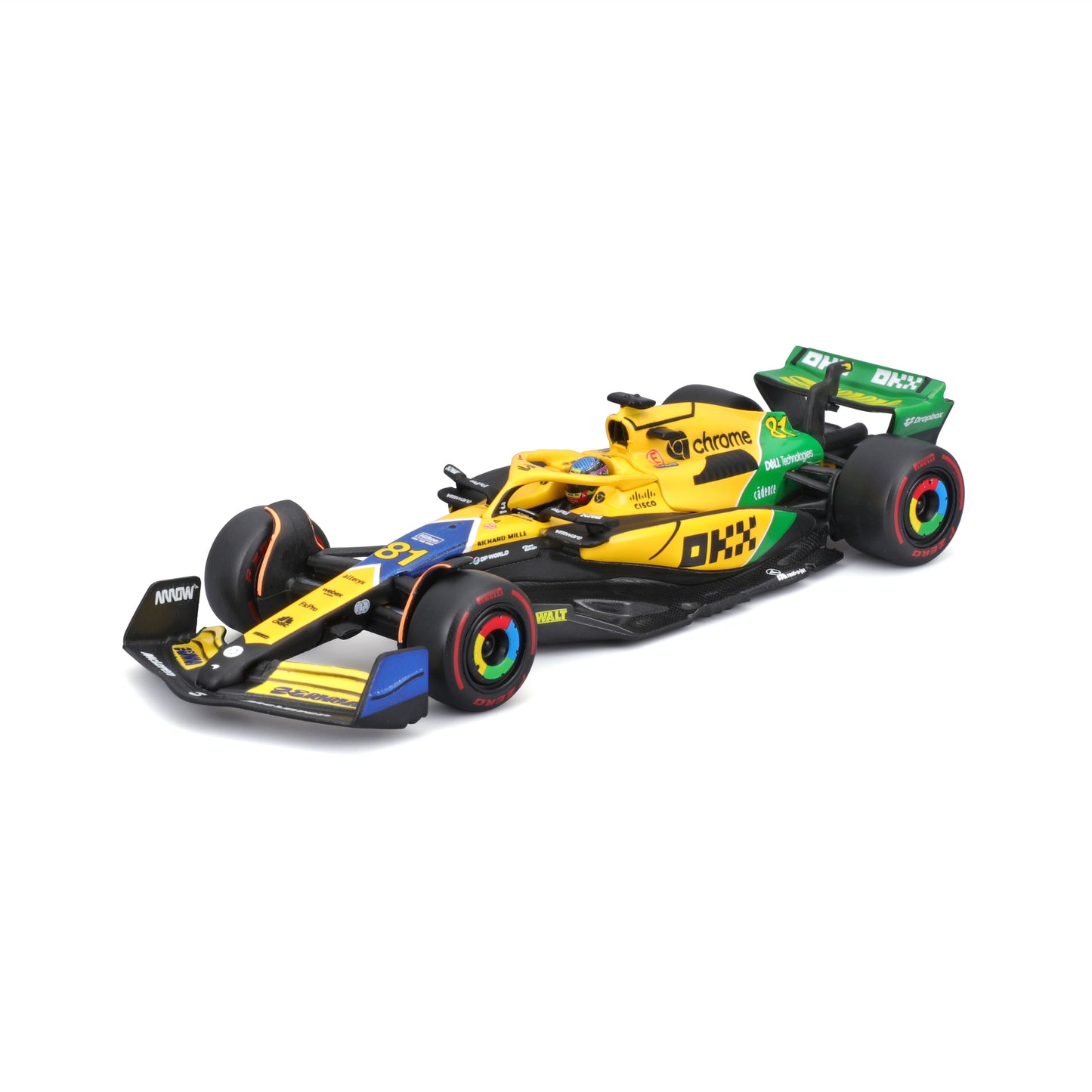 McLaren MCL38 #81 Oscar Piastri Monaco GP 2024 con Livrea Senna 30° Anniversario in scala 1:43 con pilota e teca espositiva