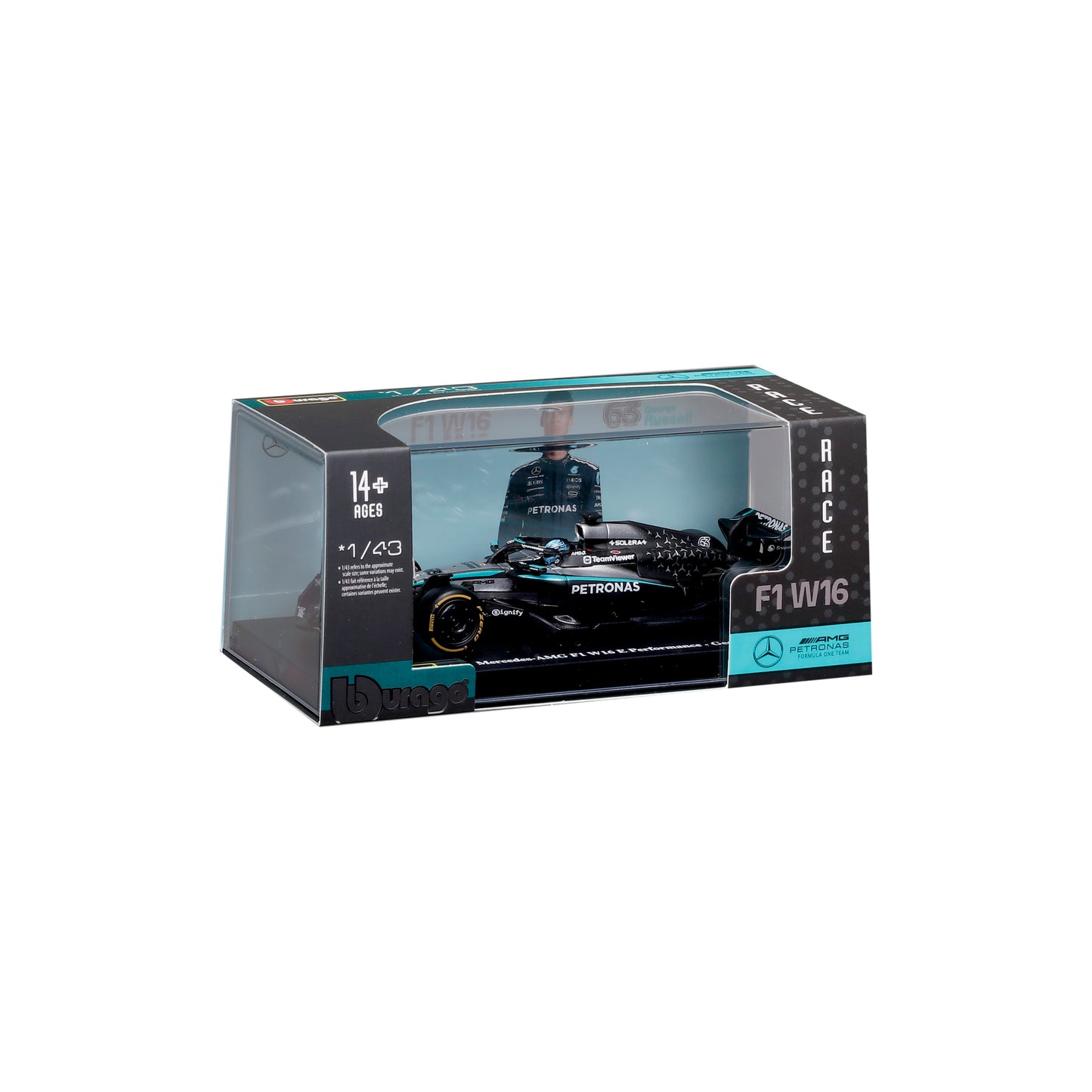 F1 Mercedes-AMG W16 2025 #63 George Russell – Scale 1:43 with Base and Showcase