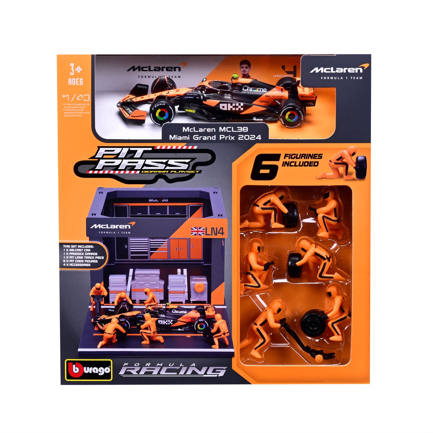 Pit Stop McLaren con MCL38 #4 Lando Norris Modellino Diecast Scala 1:43 F1 2024