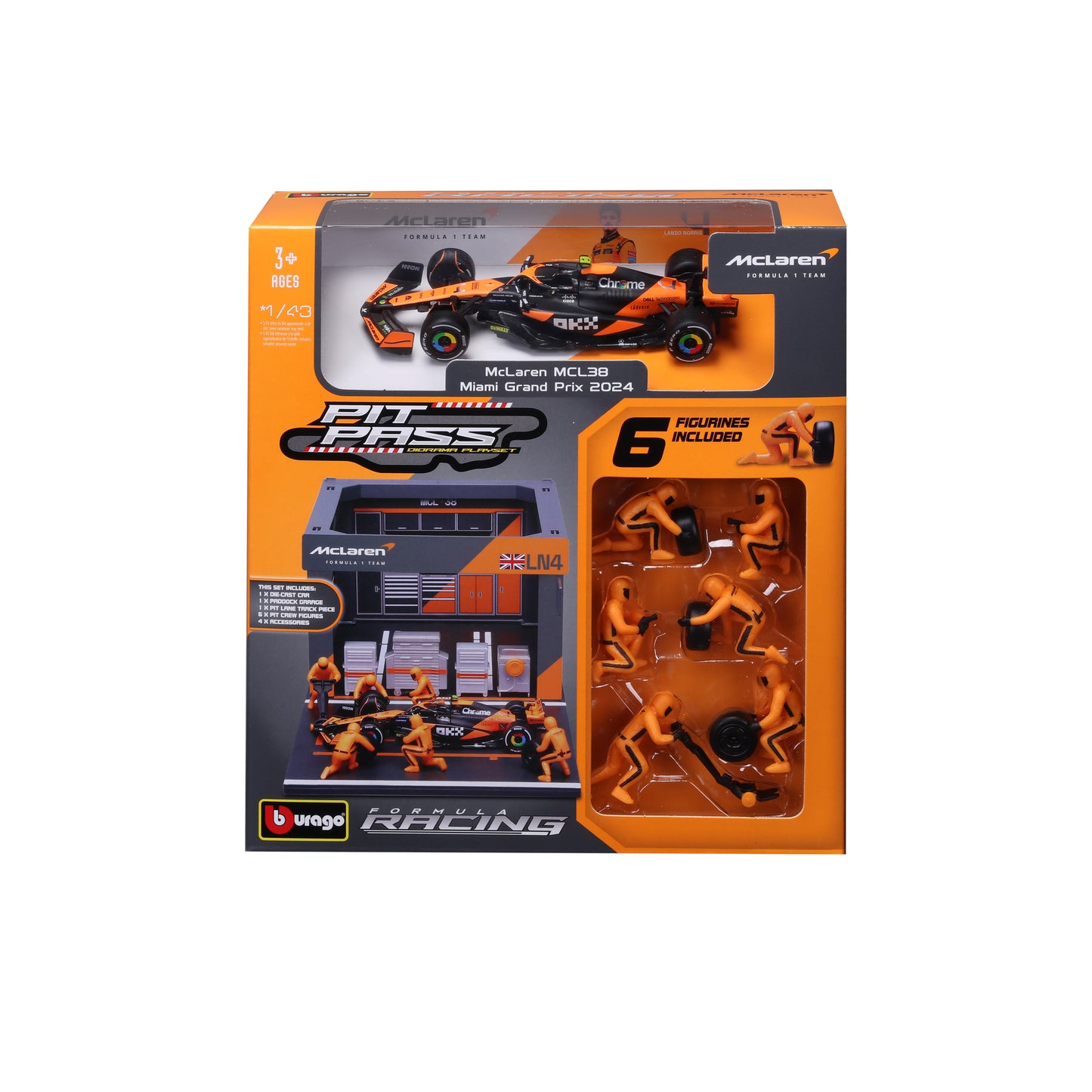 Pit Stop McLaren con MCL38 #4 Lando Norris Modellino Diecast Scala 1:43 F1 2024