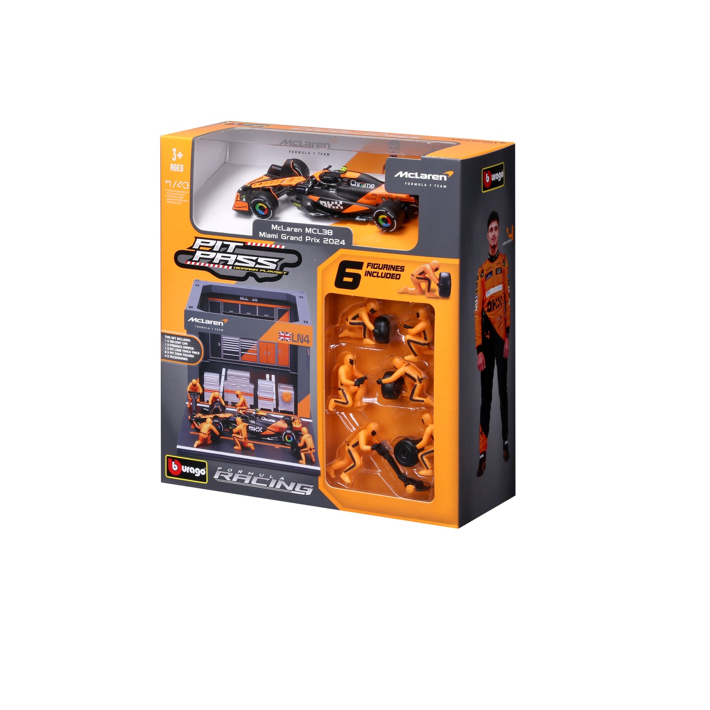 Pit Stop McLaren con MCL38 #4 Lando Norris Modellino Diecast Scala 1:43 F1 2024