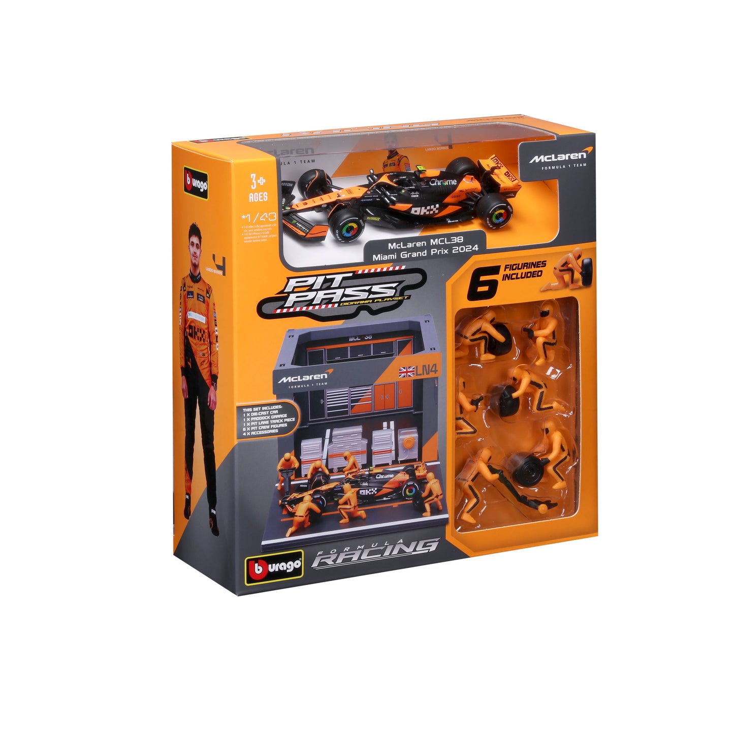 Pit Stop McLaren con MCL38 #4 Lando Norris Modellino Diecast Scala 1:43 F1 2024