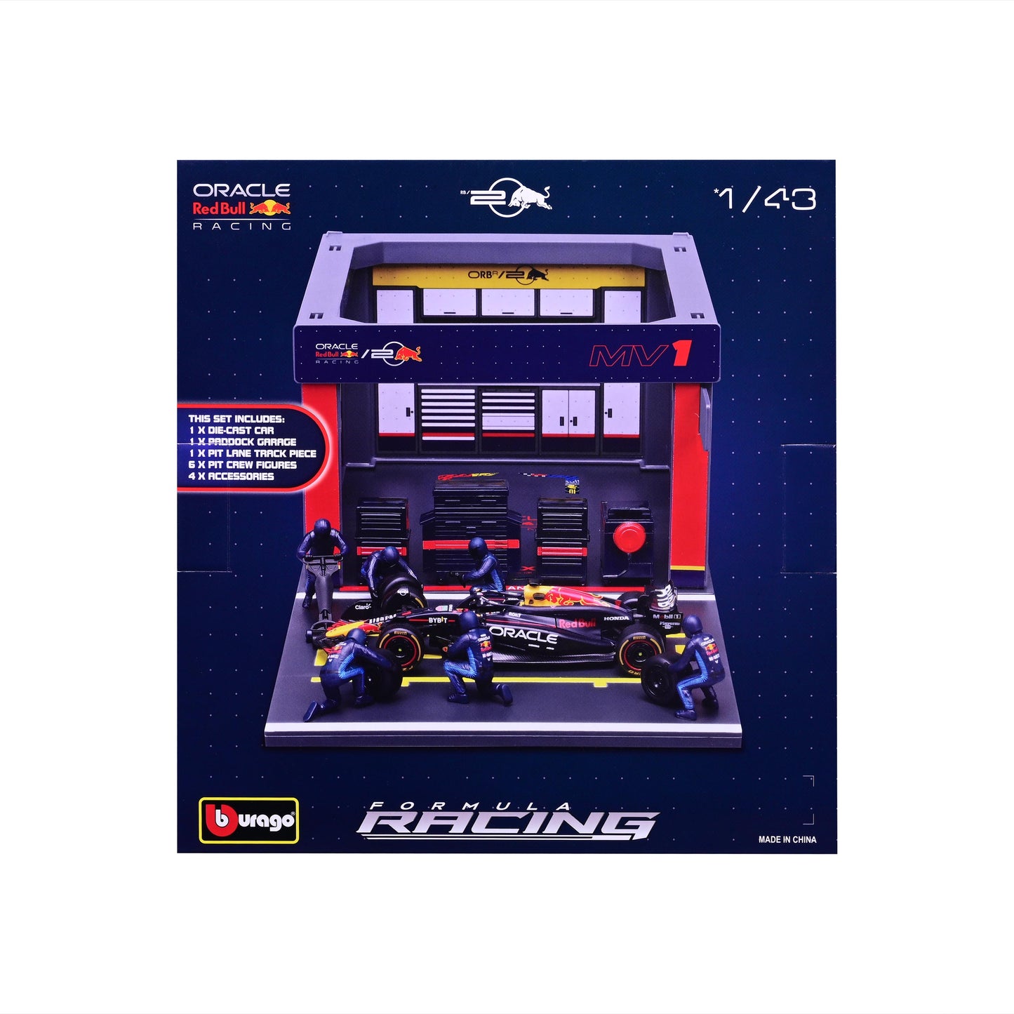 Pit Stop Red Bull con RB20 #1 Max Verstappen Modelo Diecast Escala 1:43 F1 2024