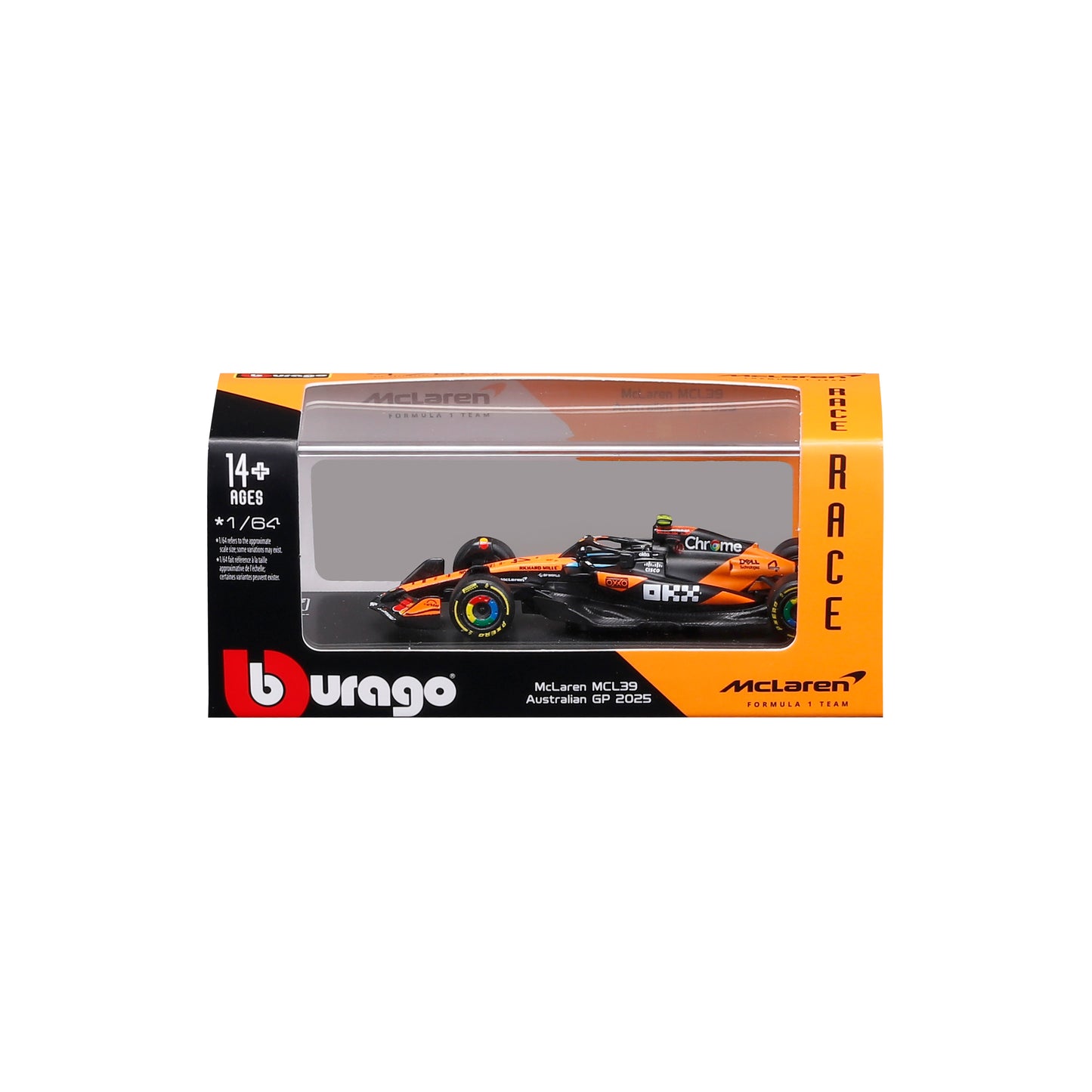 McLaren F1 MCL39 2025 #4 Norris 1:64 with display case