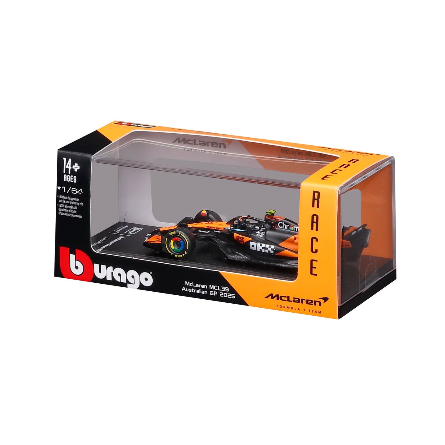McLaren F1 MCL39 2025 #4 Norris 1:64 with display case