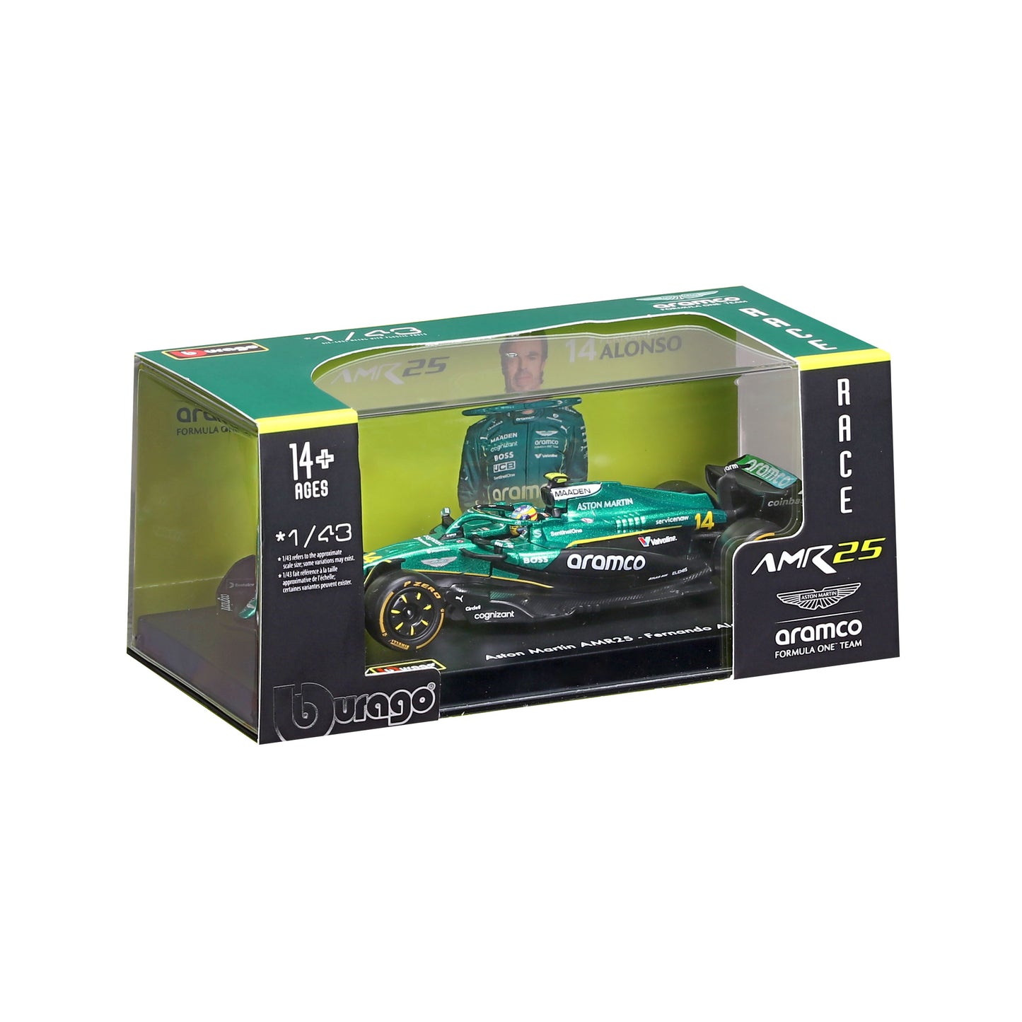 Aston Martin AMR25 2025 #14 Alonso 1:43 with helmet and display case