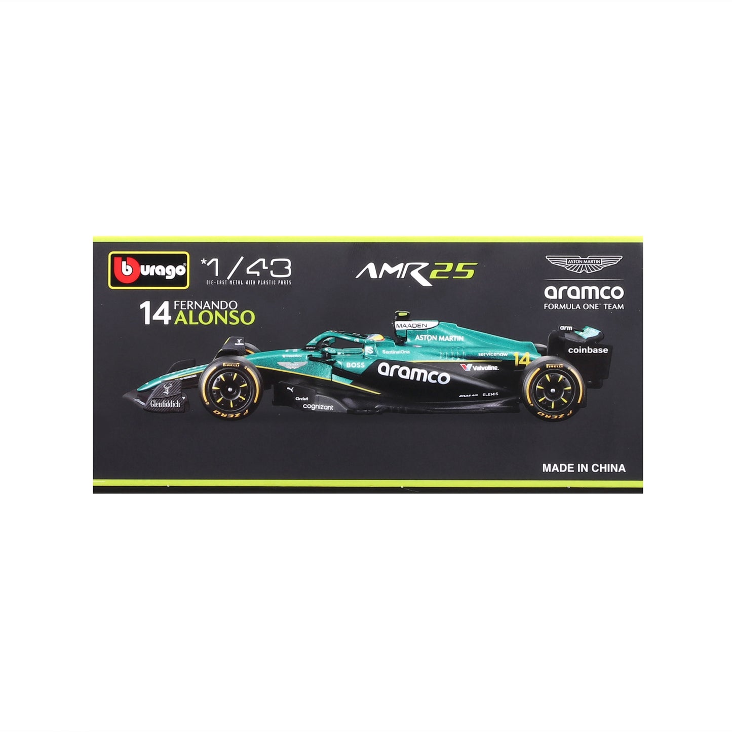 Aston Martin AMR25 2025 #14 Alonso 1:43 with helmet and display case