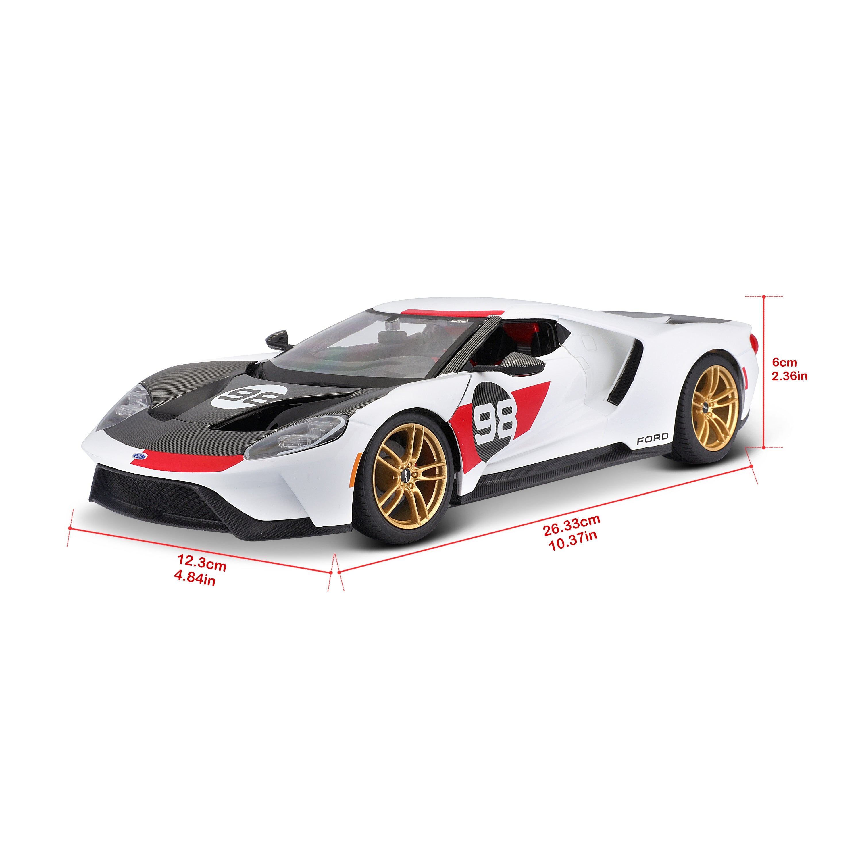 Ford GT 2021 Heritage Edition 1:18 White Black Red | Burago – Burago