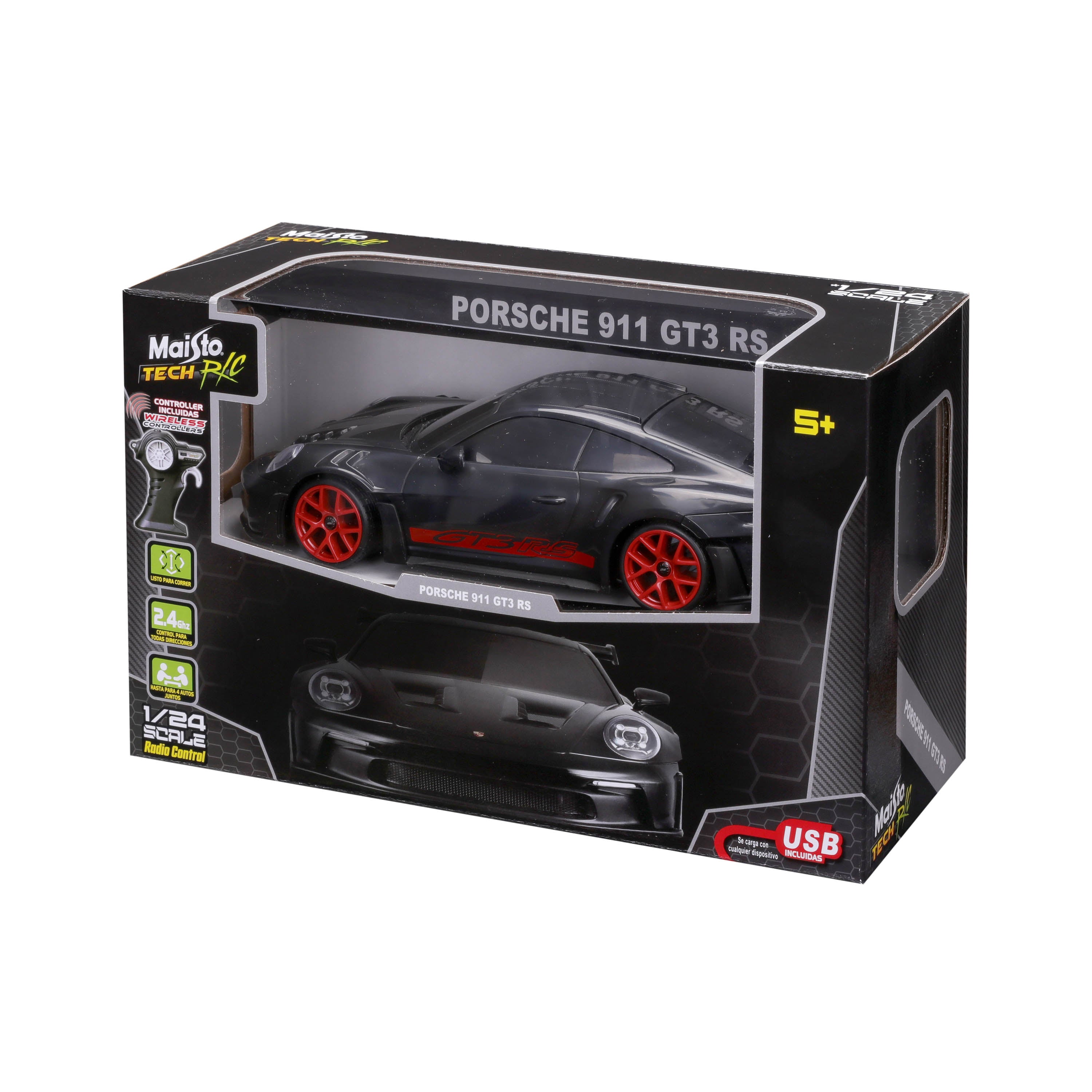 Remote Controlled Porsche 911 GT3 RS Black 1:24 Scale Special Pack